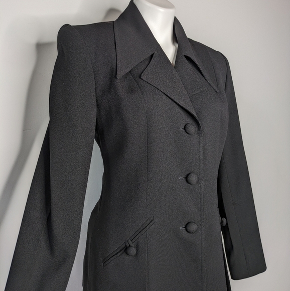 Vintage Alberto Makali Black Lace Up Back Button Up Front Suit Dress Jacket 8 - Picture 4 of 9